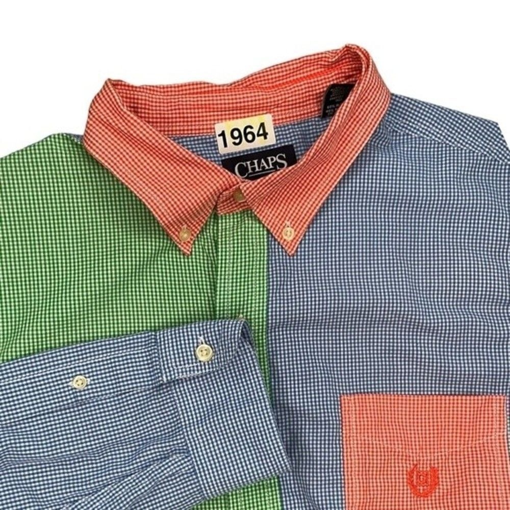 Vintage 90s Chaps Easy Care Gingham Long Sleeve Button Up Shirt Men XL China